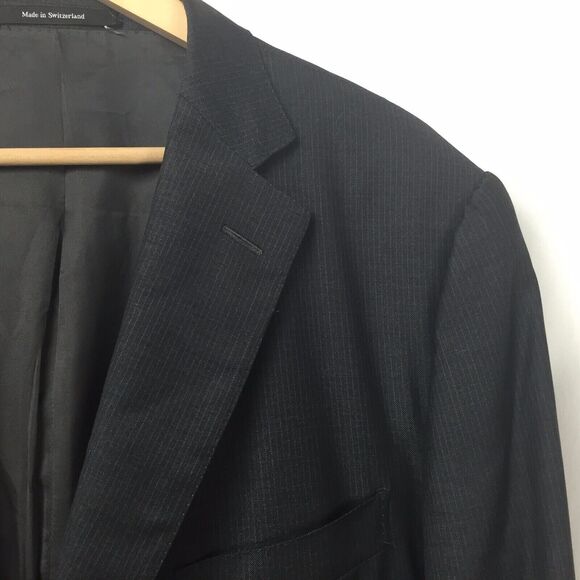 ERMENEGILDO ZEGNA Wool Su Misura Charcoal Pinstrp Blazer Sport Coat Jacket 46L - Picture 2 of 7